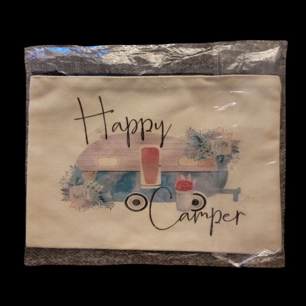 Happy Camper Cosmetic Bag - Cream and Blue